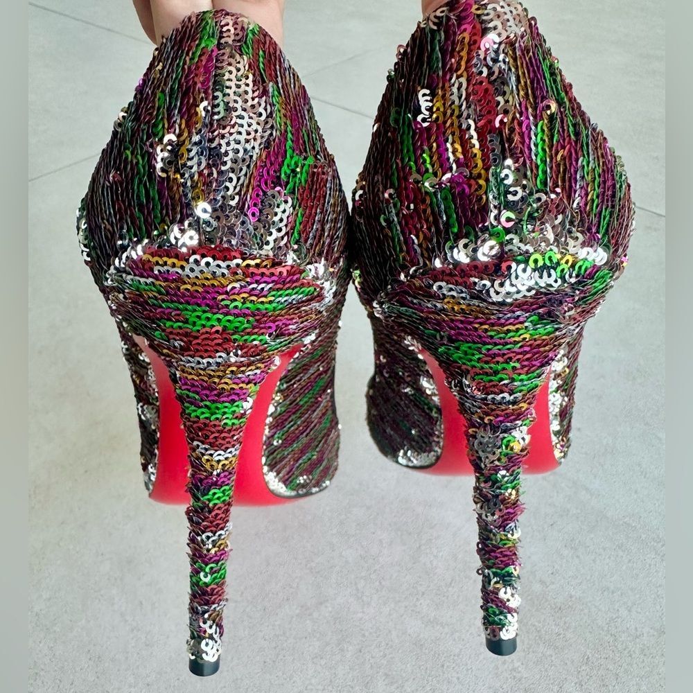 Christian Louboutin Pigalle Follies Pumps Silver and Multicolor Sequin 100 39.5 - Picture 6 of 11